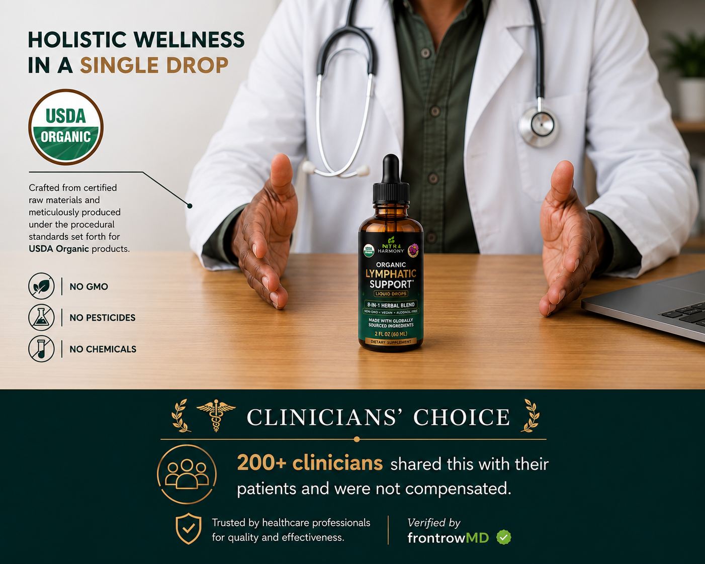 Elevon Organic Lymphatic Support Drops — 8-in-1 Herbal Blend | Echinacea, Dandelion Root & Burdock | Alcohol-Free & Sugar-Free Liquid Extract | Vegan, Non-GMO | 2 FL OZ (60 mL)